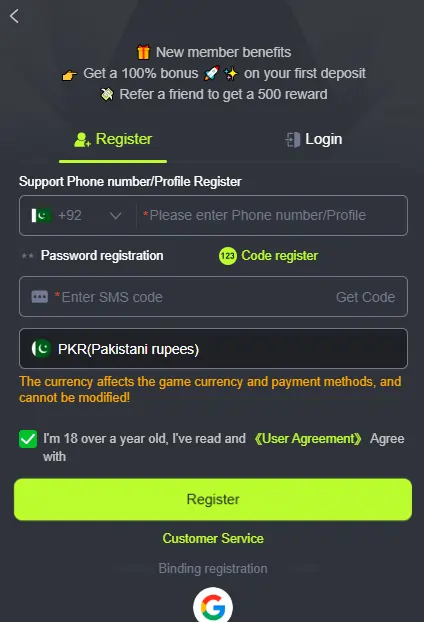 Register new gaming account
