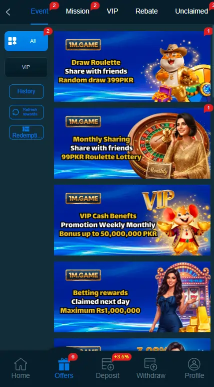 1M Game bonus rewards