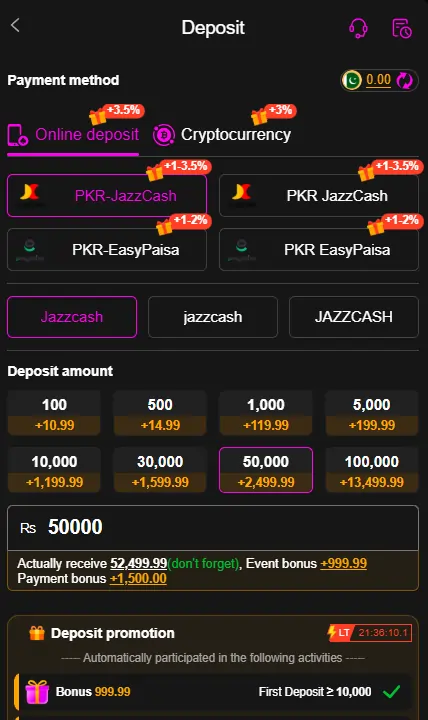 JazzCash EasyPaisa deposit