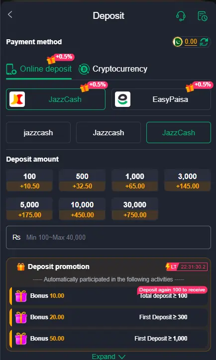 JazzCash EasyPaisa deposit