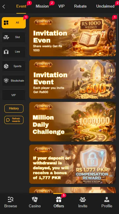 92PK Game bonus offers