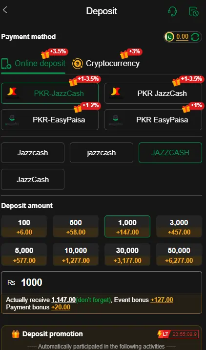 JazzCash EasyPaisa deposit