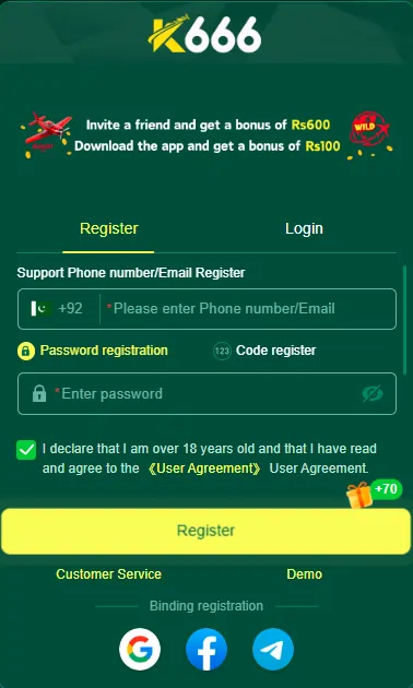 K666 Game signup steps