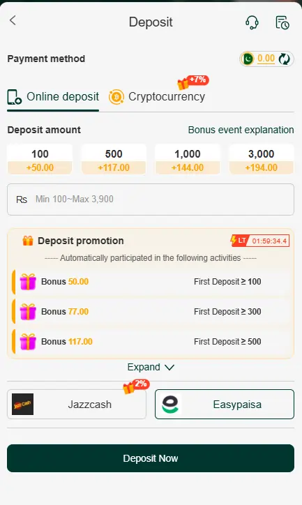 Deposit withdraw JazzCash EasyPaisa