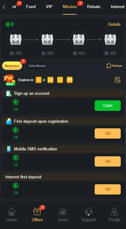 Casino bonus rewards screen