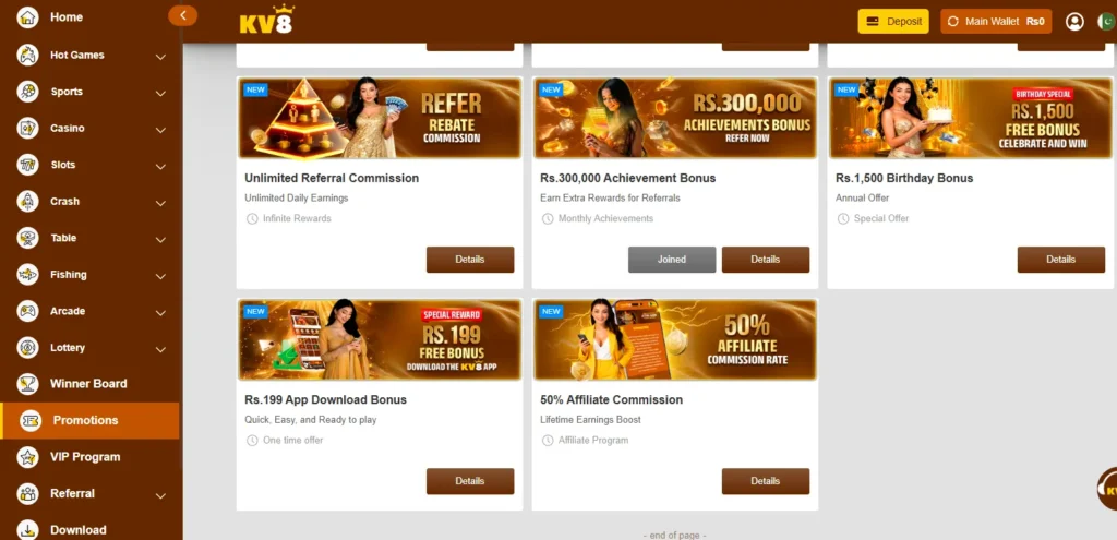 KV8 bonus rewards screen