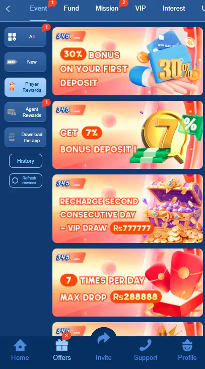 345Ee bonus rewards page