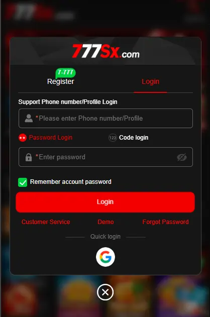 777SX Game login guide