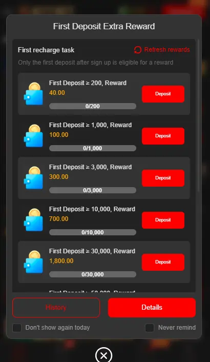 B77 Game welcome bonus screen