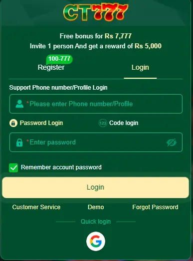 ct777 login register