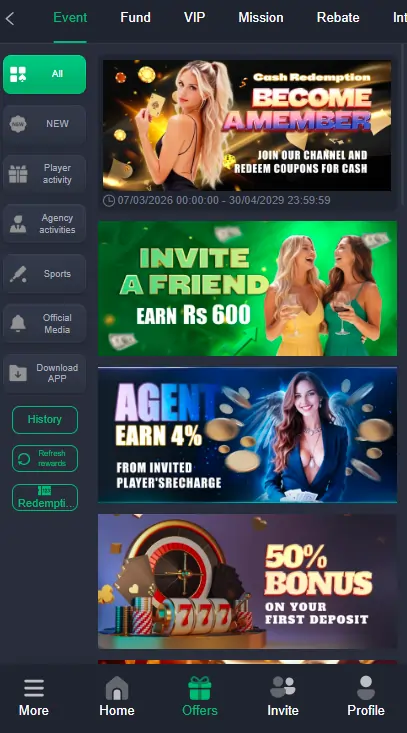 casino bonus rewards screen