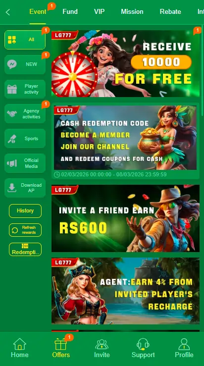 Casino bonus promotions for new users.