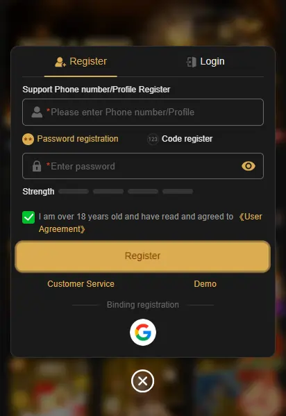 Mobile app signup form page