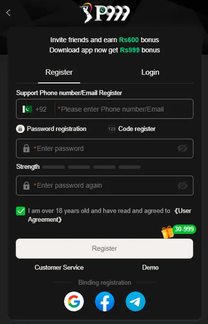 Registering for earning app