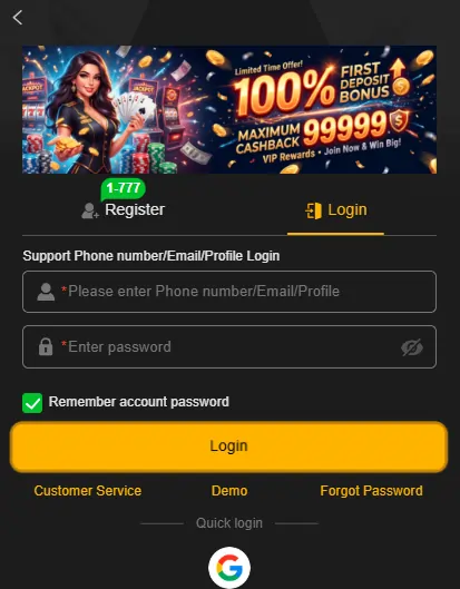 play777 login register screen