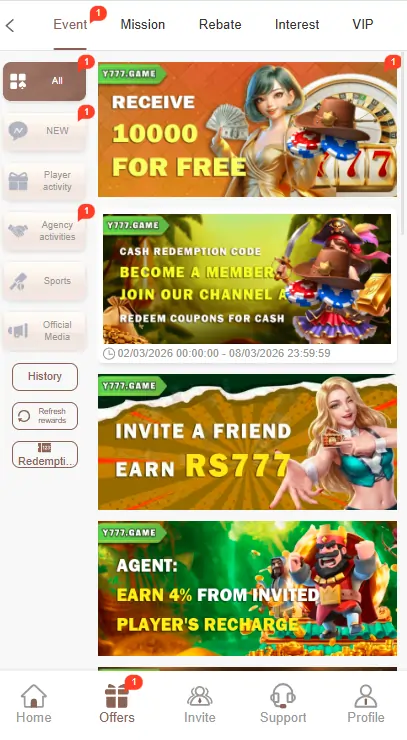 Y777 Game Bonus & Rewards