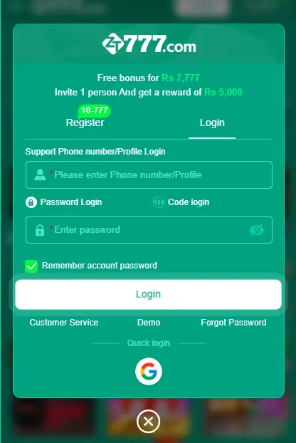 zt777 login screen page