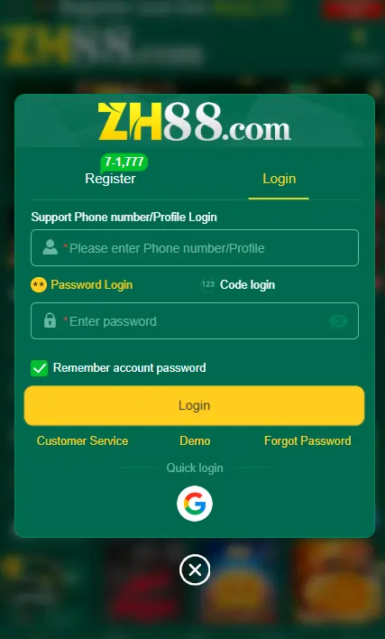 zh88 login register