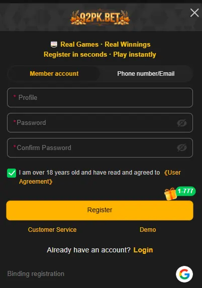 92Bet Game Login Image