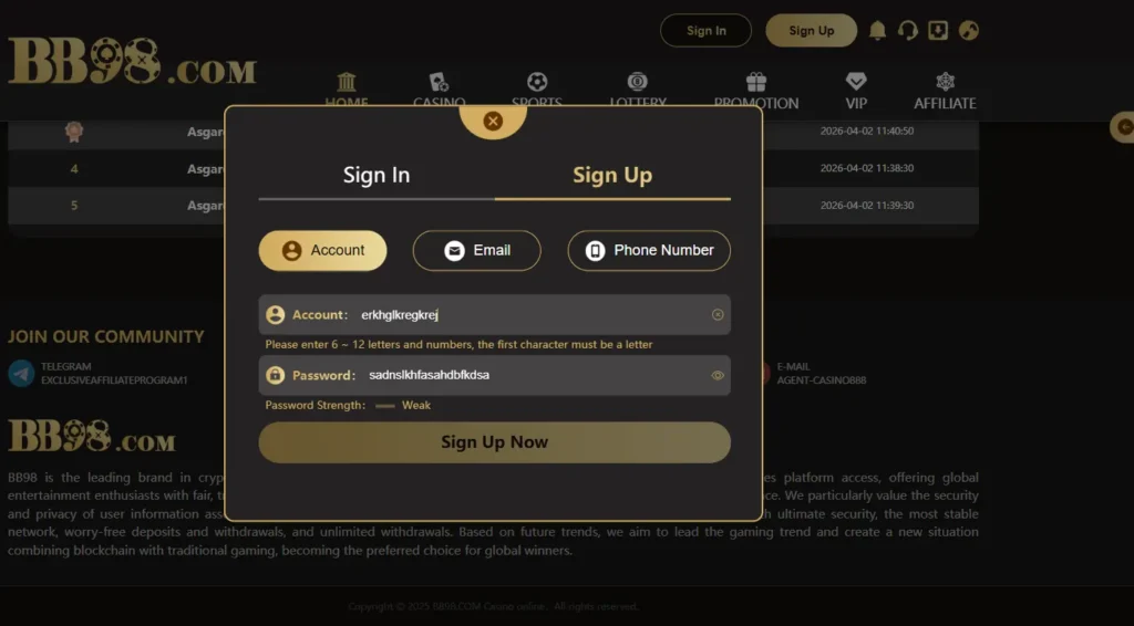 BB98 Game Login S