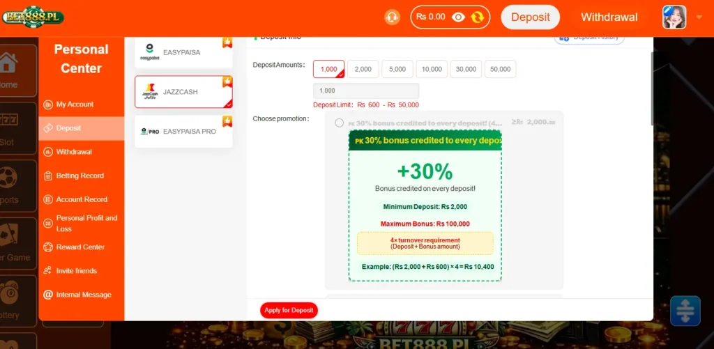 Bet888 Game Deposit and Withdrawal Methods