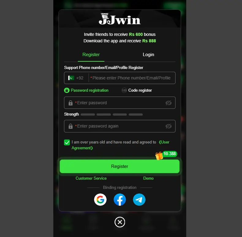 JJWin Game Account Setup Help