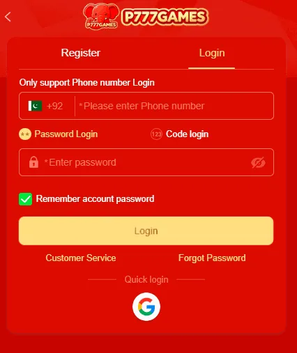 P777 Game Login ScreenShot1