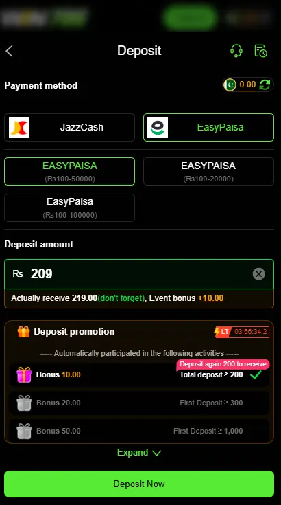 Win786 Game Deposite and Withdrawal Section ScreenShot