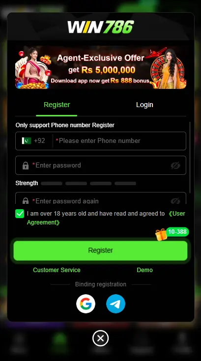 Win786 Game Login Section ScreenShot