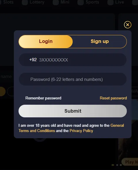 MargoBet Game Login ScreenShot