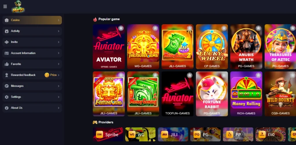 MargoBet Game rewards Section