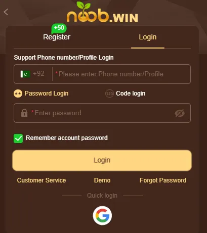 NoobWin Game Login ScreenShot