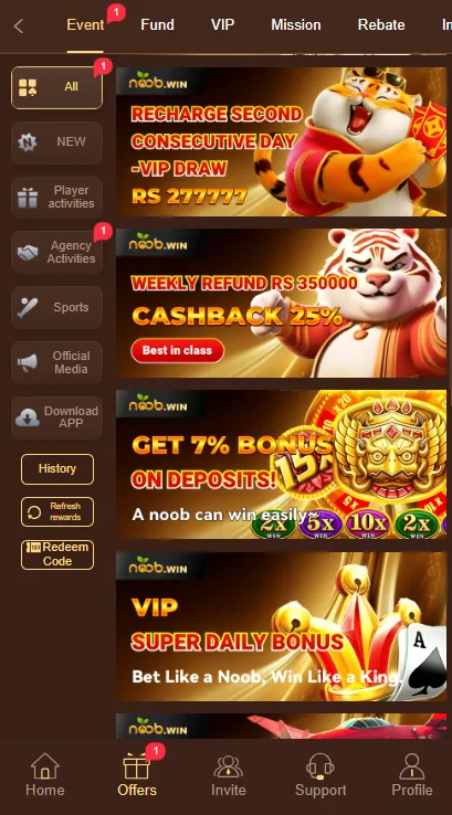 NoobWin Game rewards Section