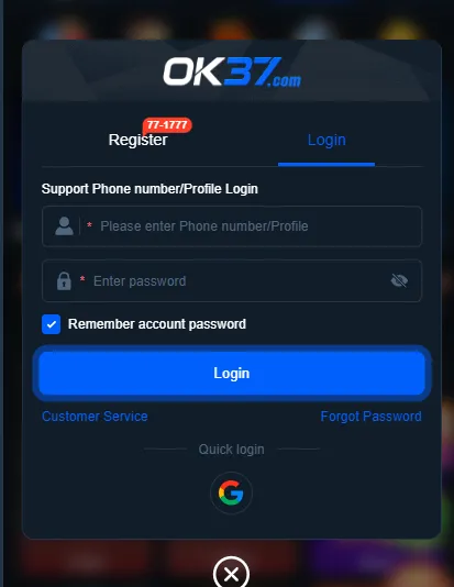 OK37 Game login Image