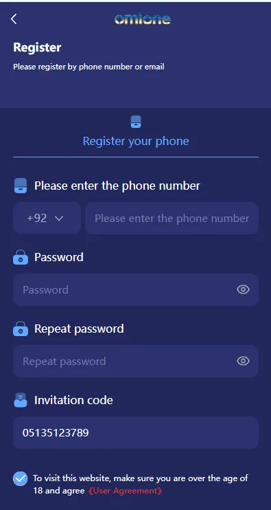 OmiOne Game Login ScreenShot