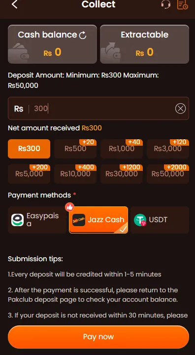 PakClub Game Deposite Image