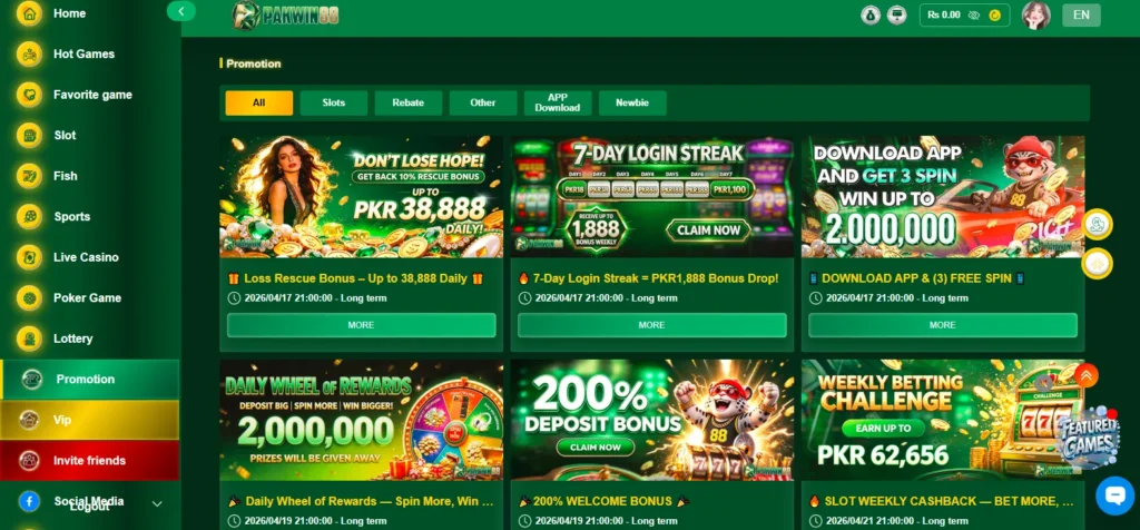 PakWin88 Game Rewards section ScreenShot