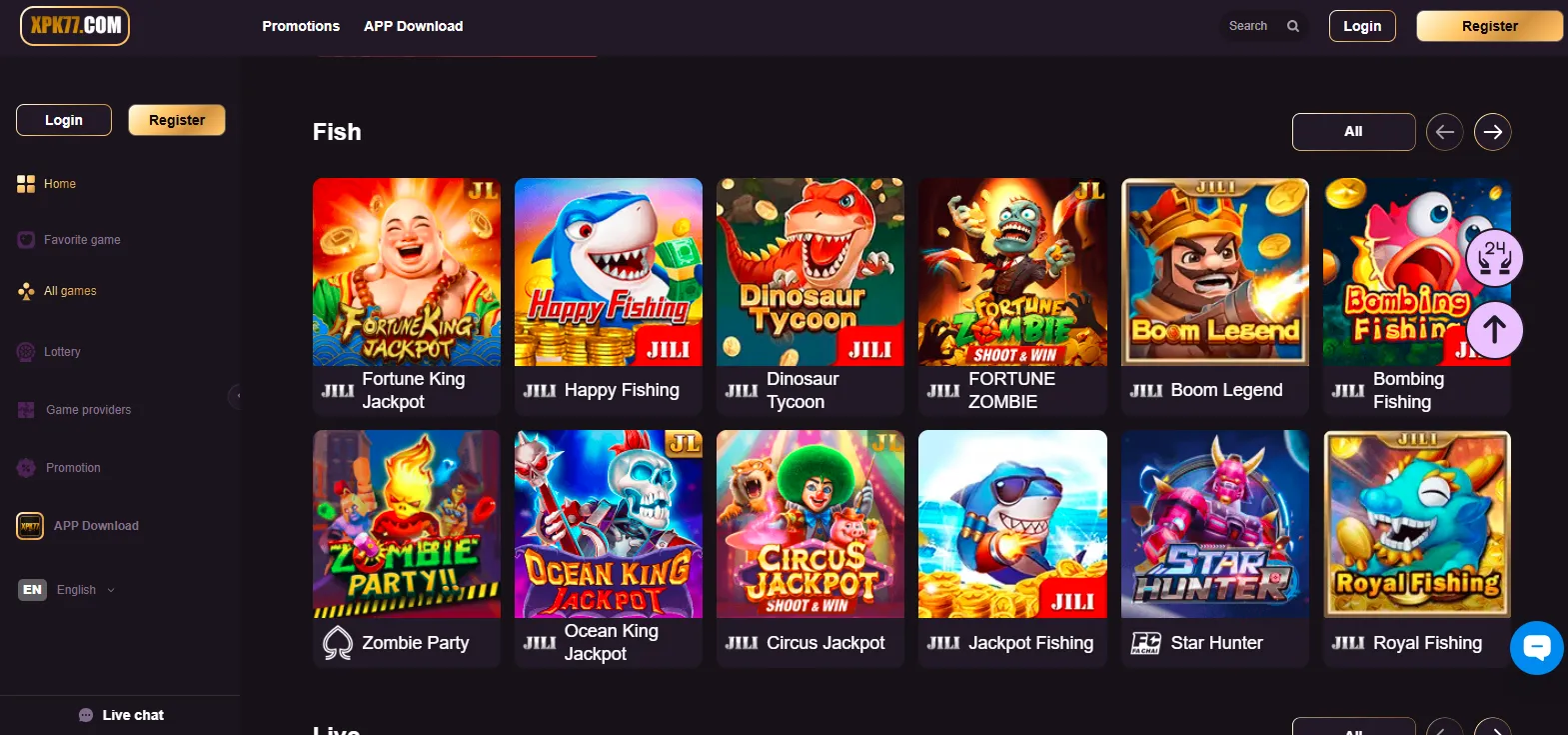 XPK77 Game Bonuses and rewards section Image