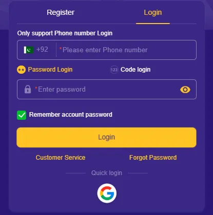 92Bet Game Game Login Screenshot
