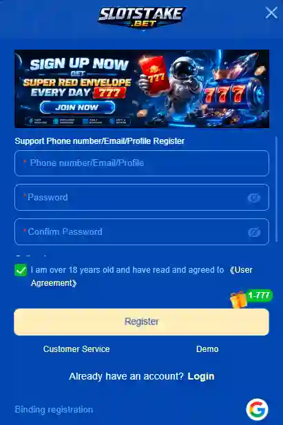SlotStake game login Image