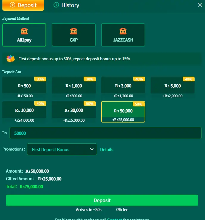 777CX Deposit and Withdrawal Details